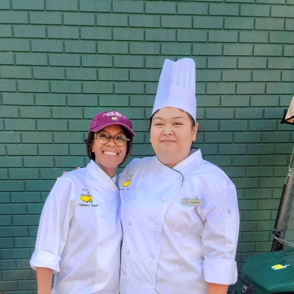 Danielle Hall '18 and Martina Flojo '20 show off their Masters chef jackets.