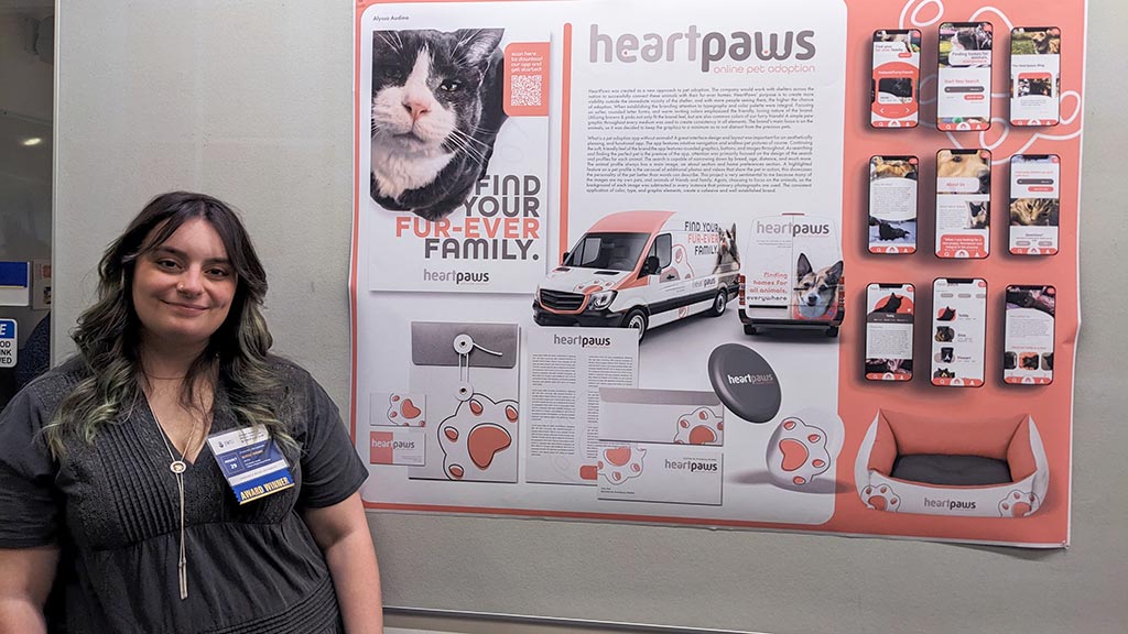 Graphic student Alyssa Audino '23 won a symposium award for her HeartPaws concept