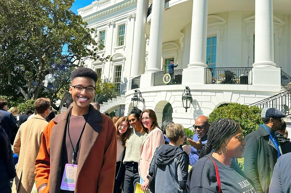 JWU student in crowd out front of the White House