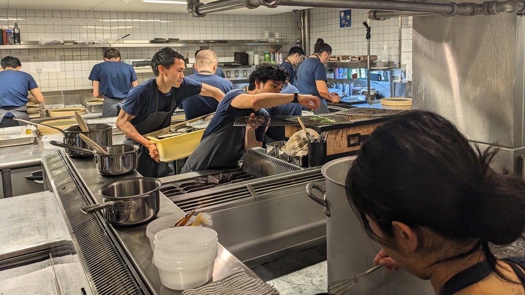 Noma chefs hard at work in the kitchen at the Kyoto pop-up.