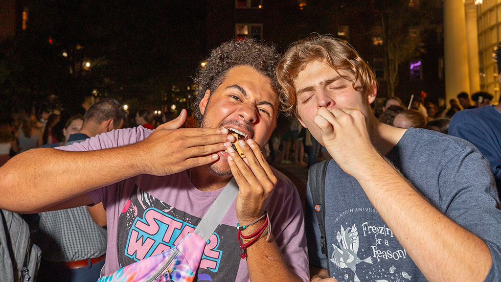 Students eating smores