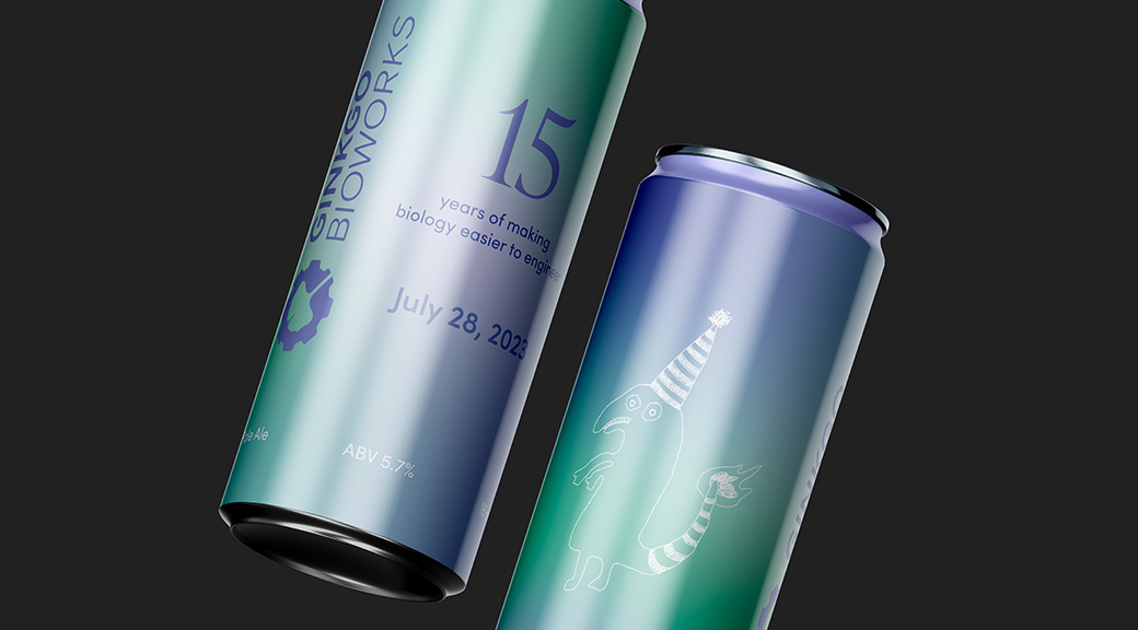 Front and back of Ginkgo's 15th anniversary beer can
