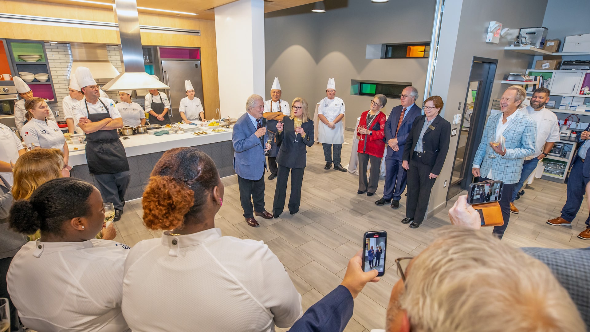 Chef Jacques Pépin and Chancellor Mim Runey offer remarks to the assembled guests at the CFIT Gala.