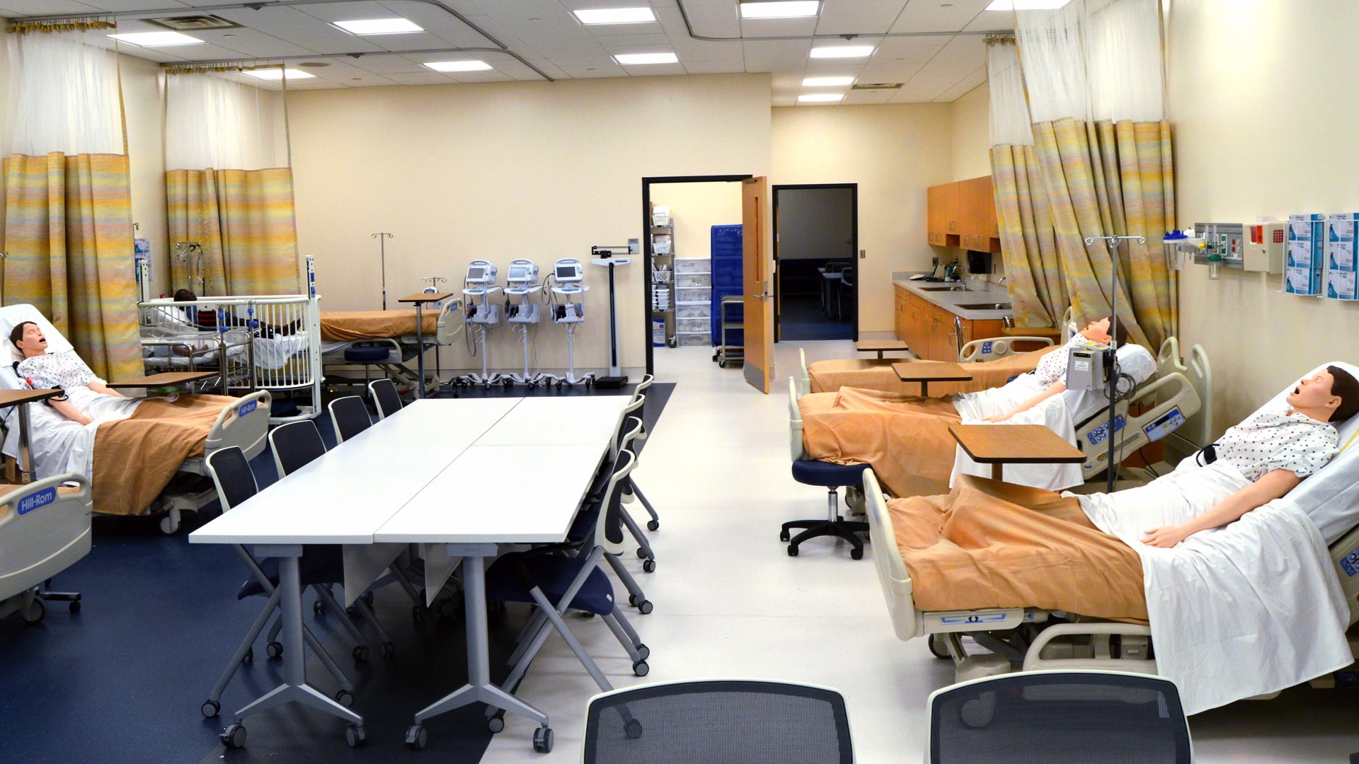 View of the central simulation center that is part of JWU Charlotte’s Nursing lab suites and facilities.