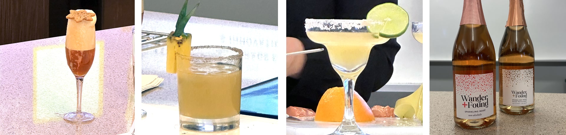 Left to right: Cocktail submissions for the Wander &amp; Found non-alcoholic sparkling wine cocktail competition.
