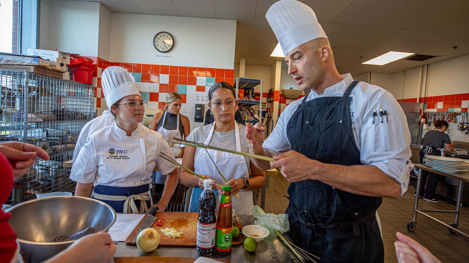 Chef Poyourow in a teaching kitchen demo