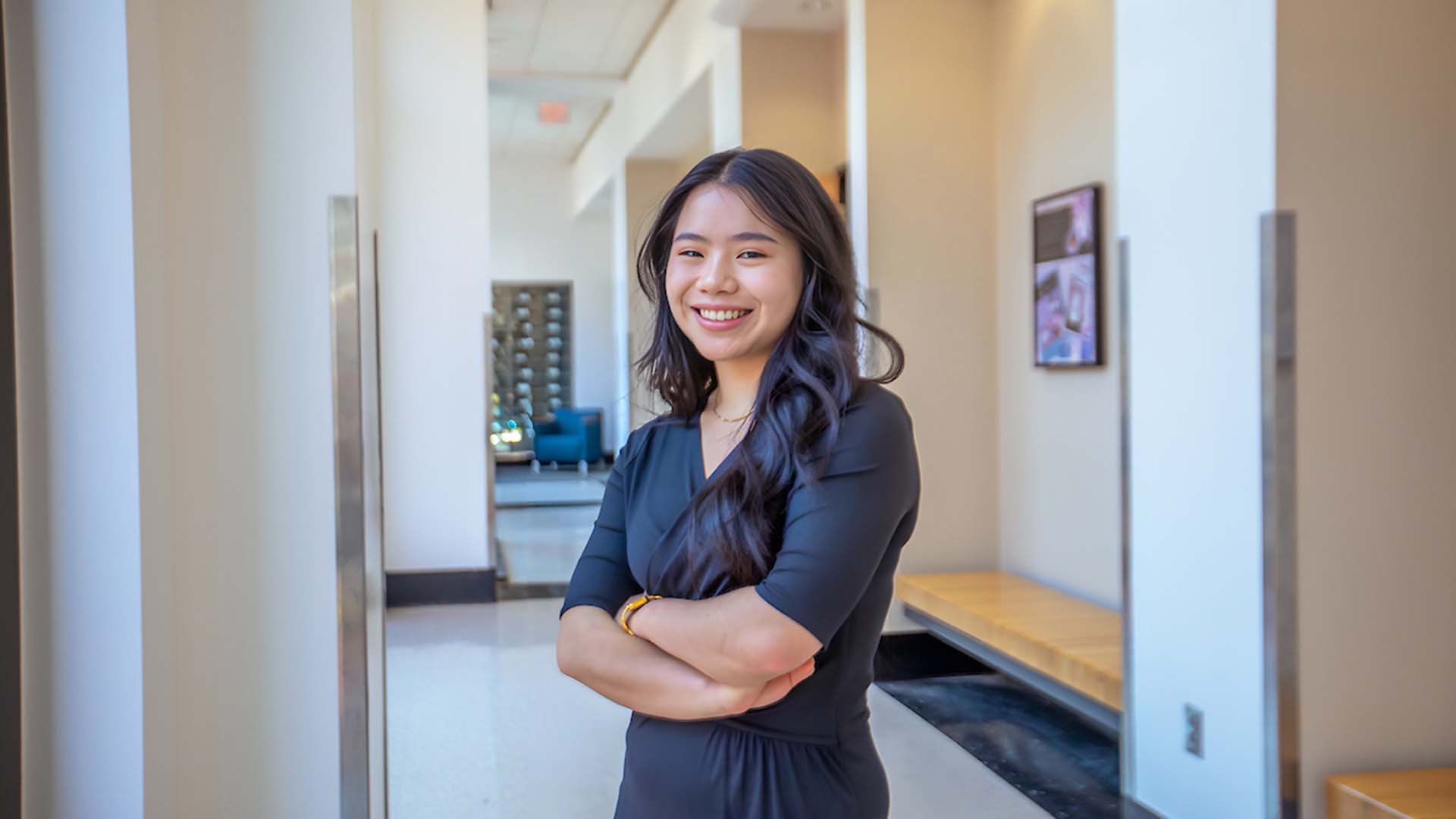 Hospitality management student shown in a position of leadership.