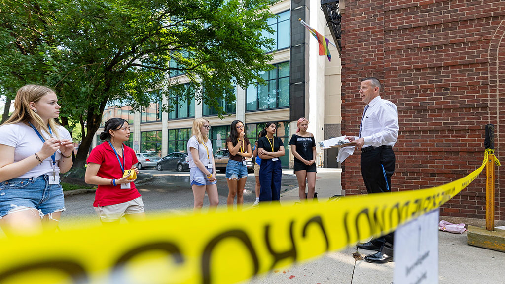 Criminal Justice students at mock crime scene