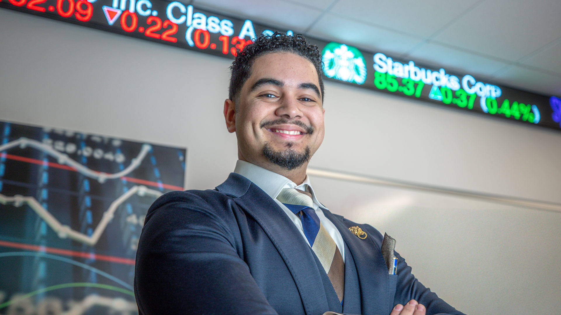 Anthonellis Morel '25 in JWU's student finance lab.