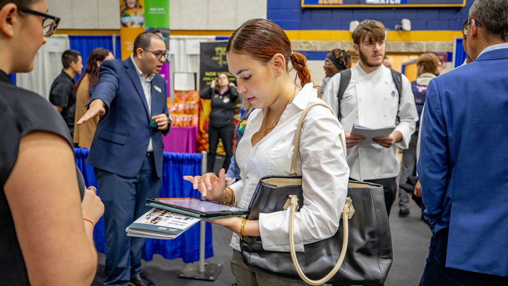 Students connecting with employers at the 2026 Spring Job & Internship Fair