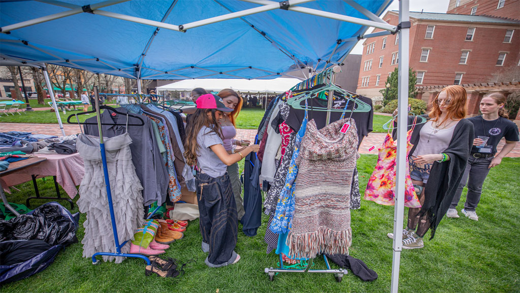 Students running a small thrift shop at JWU Jam Fest