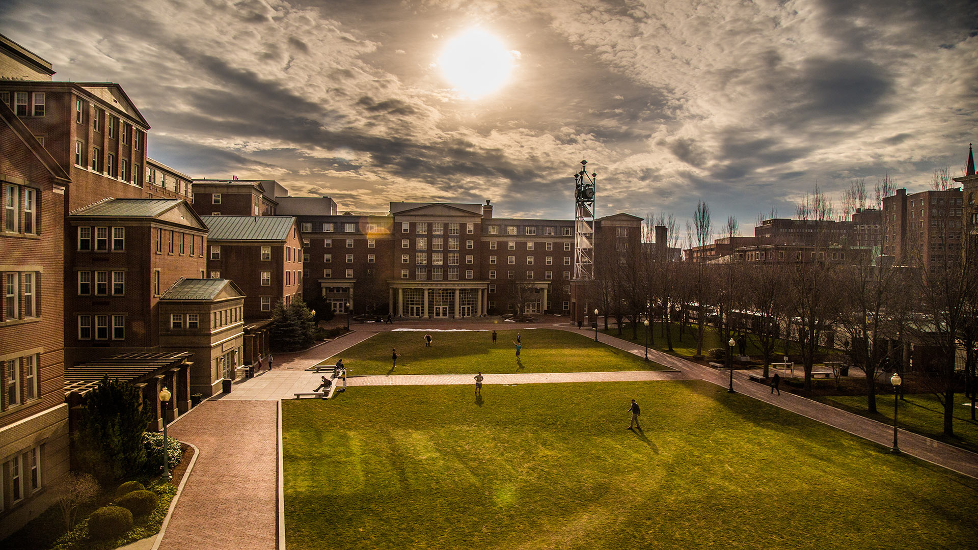 Students outside on gaebe commons.