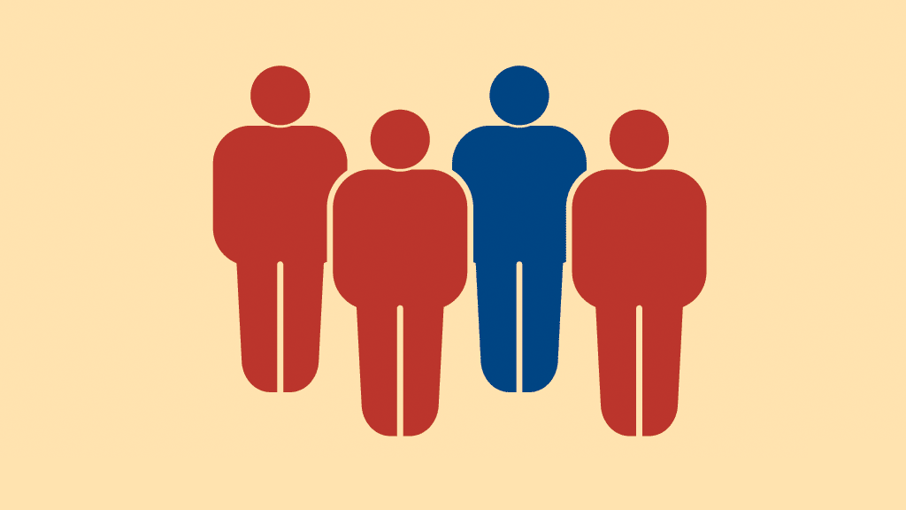 career survey worthy graphic: four people, 1 blue, 3 orange