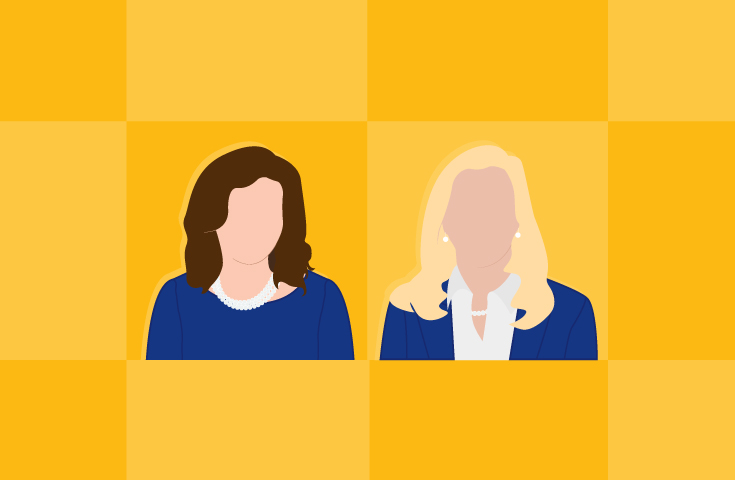 Graphic: Illustrated depiction of JWU Providence President Marie Bernardo-Sousa and JWU Charlotte President Cheryl Richards