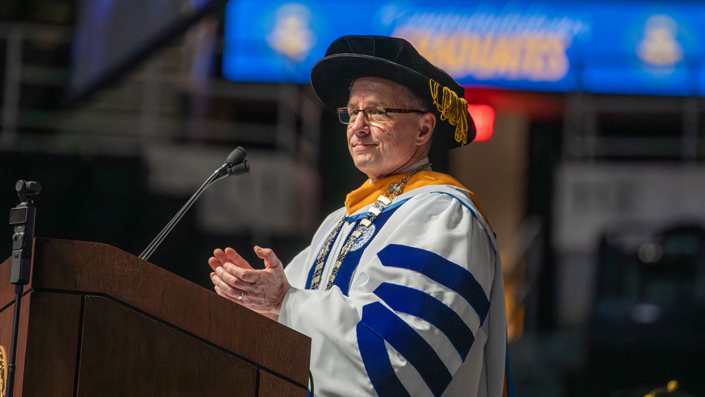 JWU President Joe Greene speaking at commencement