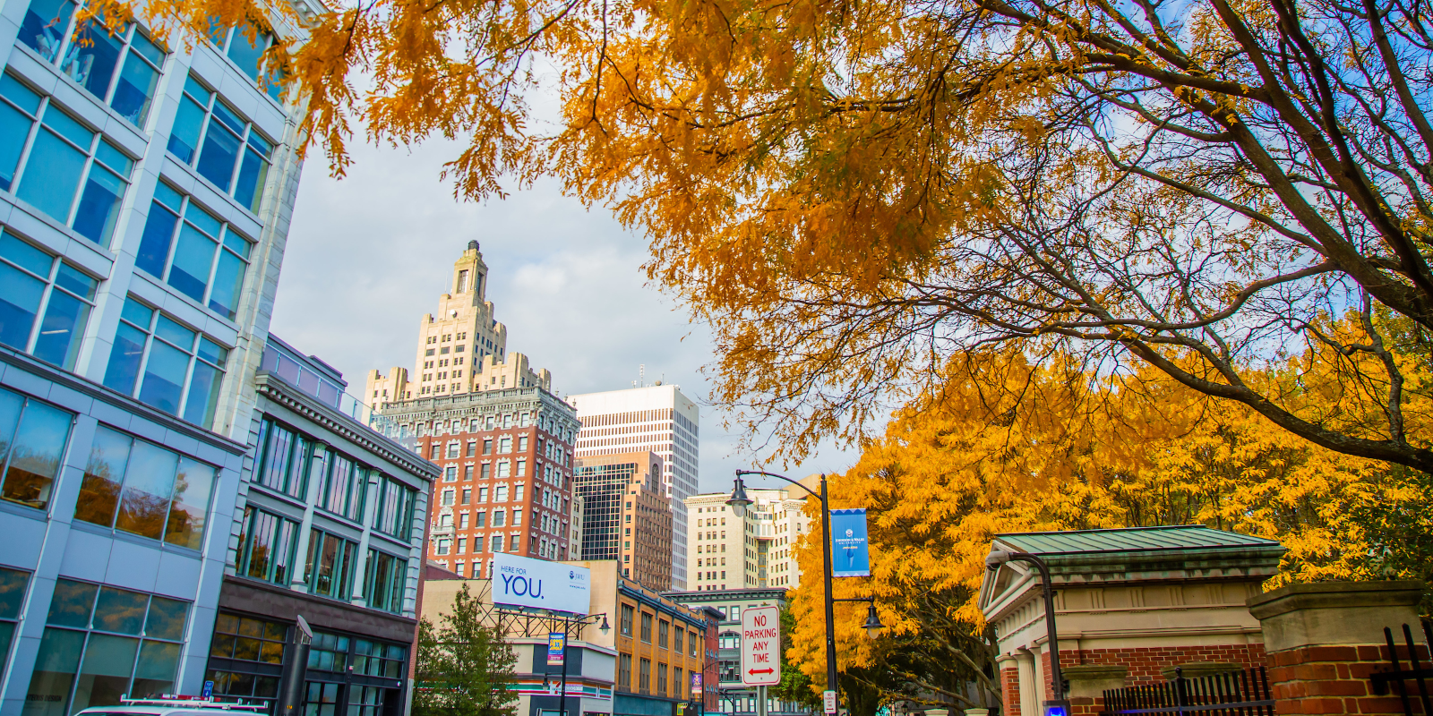 Exterior of JWU campus in autumn 