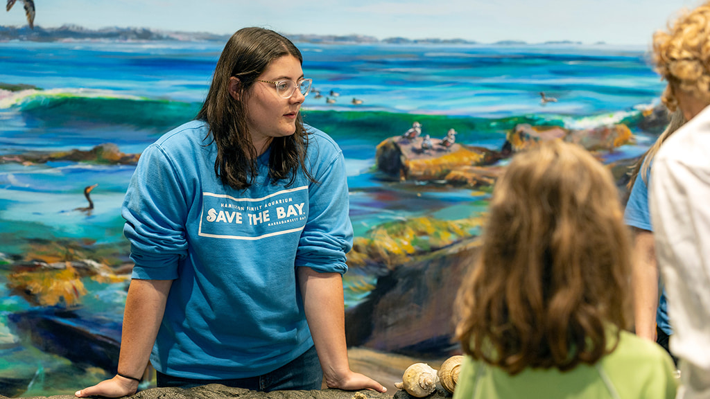 Animal Science major Hailey Sangillo at the Save the Bay Aquarium in Newport, RI. 