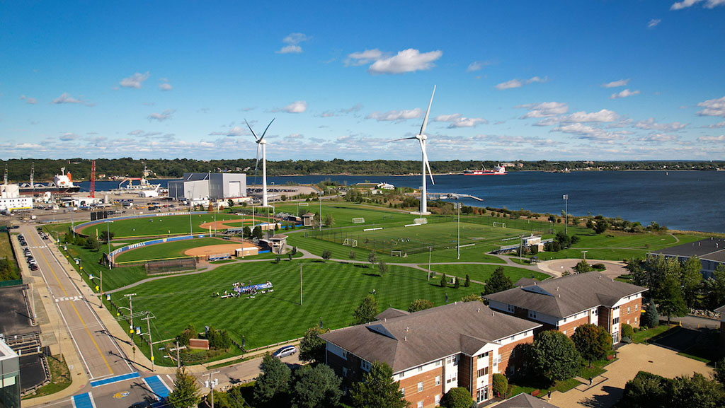 Wind turbines at the Harborside Campus.