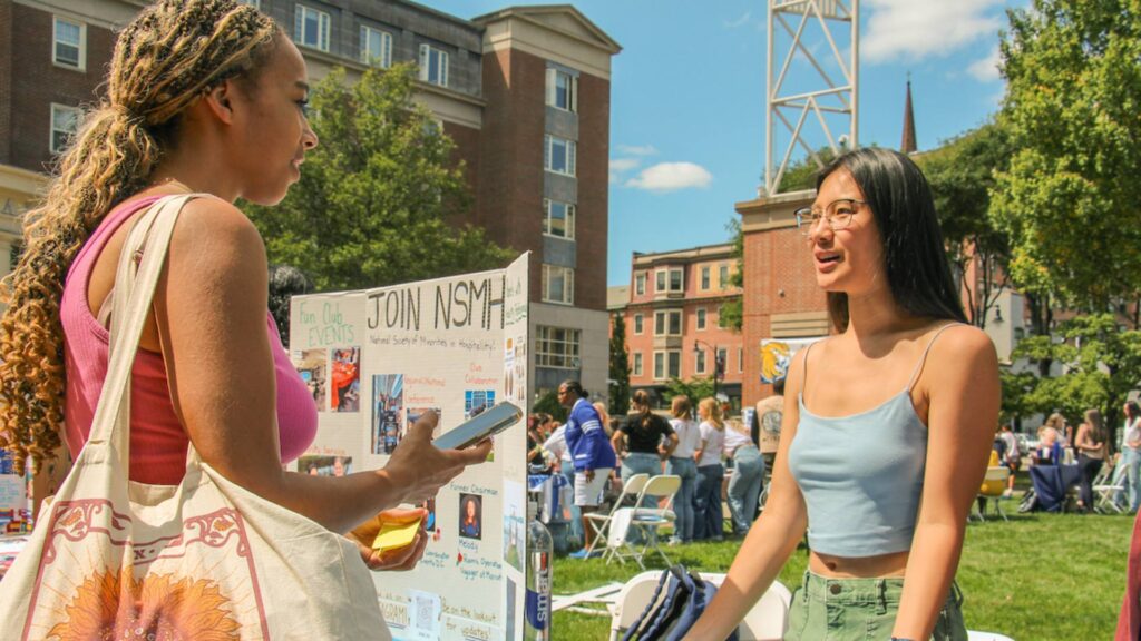 two students talking