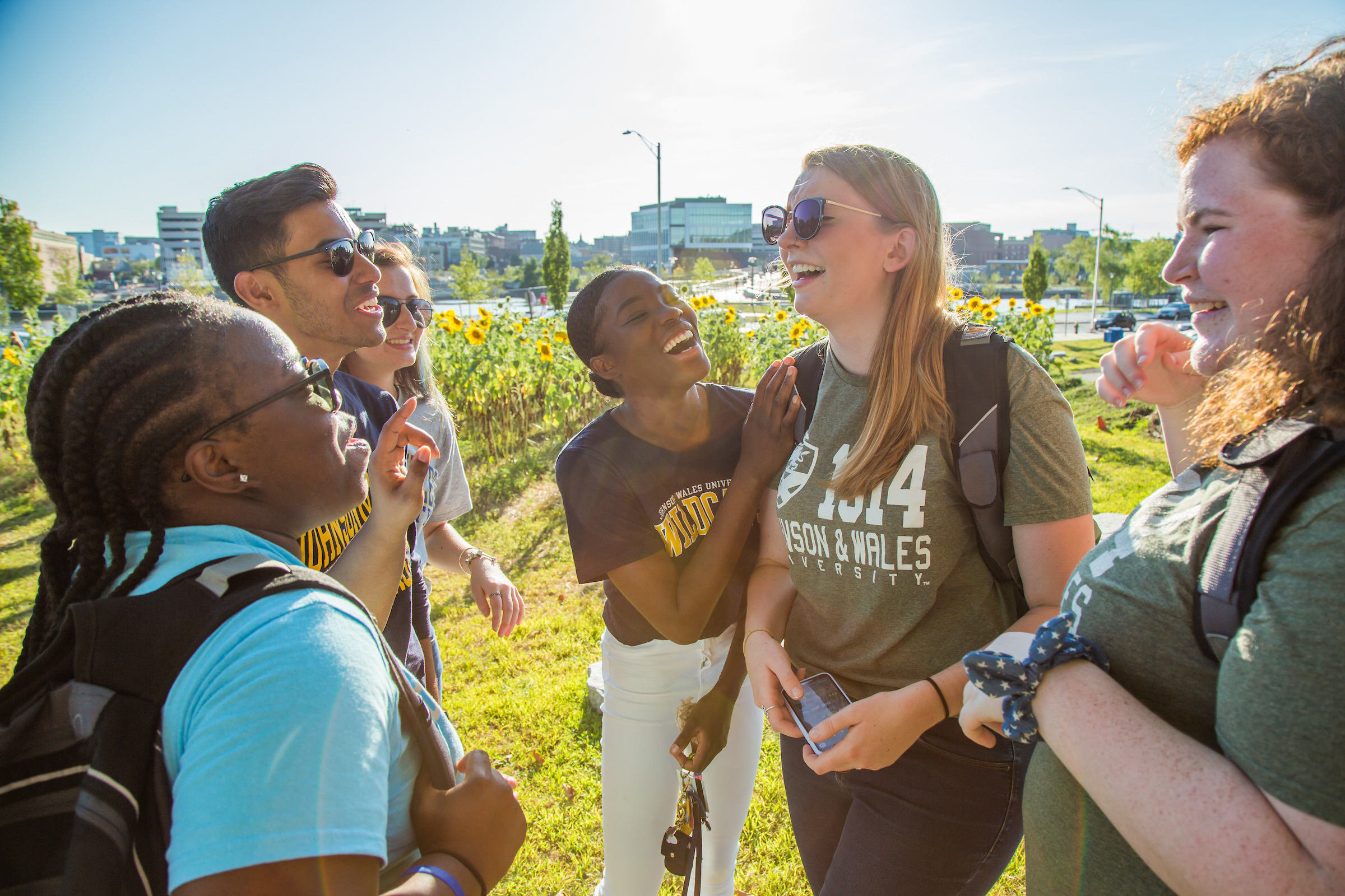Students explore downtown Providence's newest feature, the Providence River Pedestrian Bridge. Student participants:Maggie Halstead, Megan Carroll, Alyssia Mosley, Emma Powers, Georgette Weamie, Mohammad (Mo) Ali.photo: Mike Cohea 2019