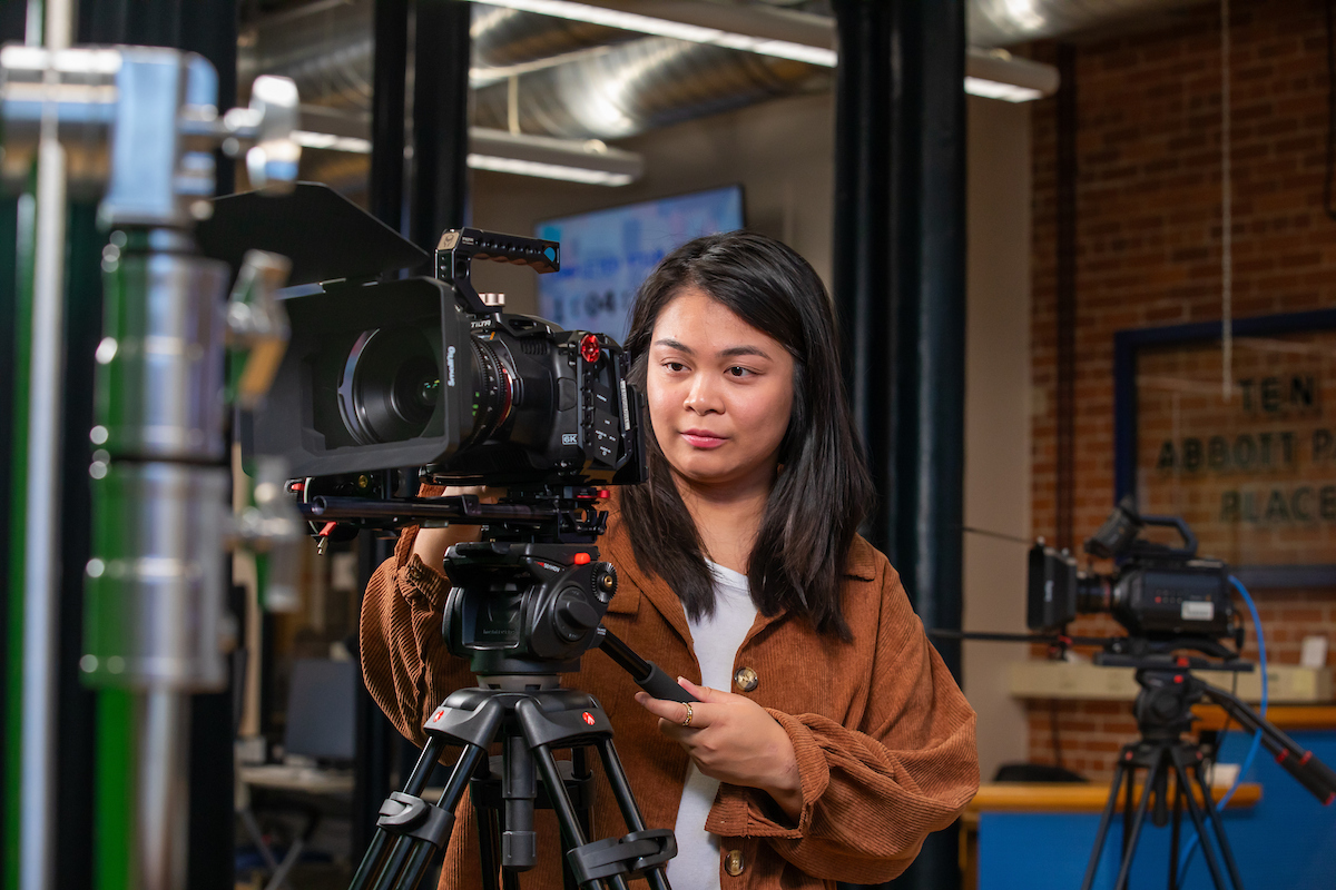 Media Communications student in lab