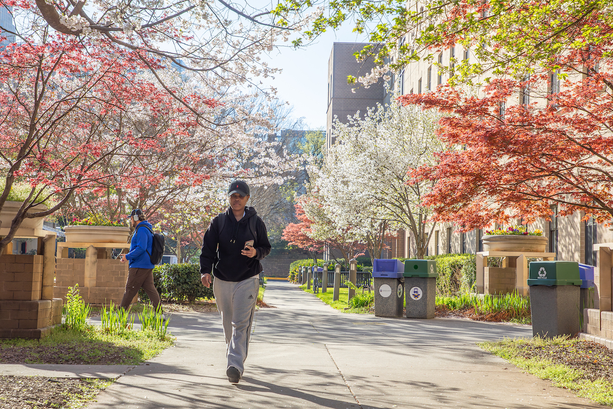 Charlotte student walking to class