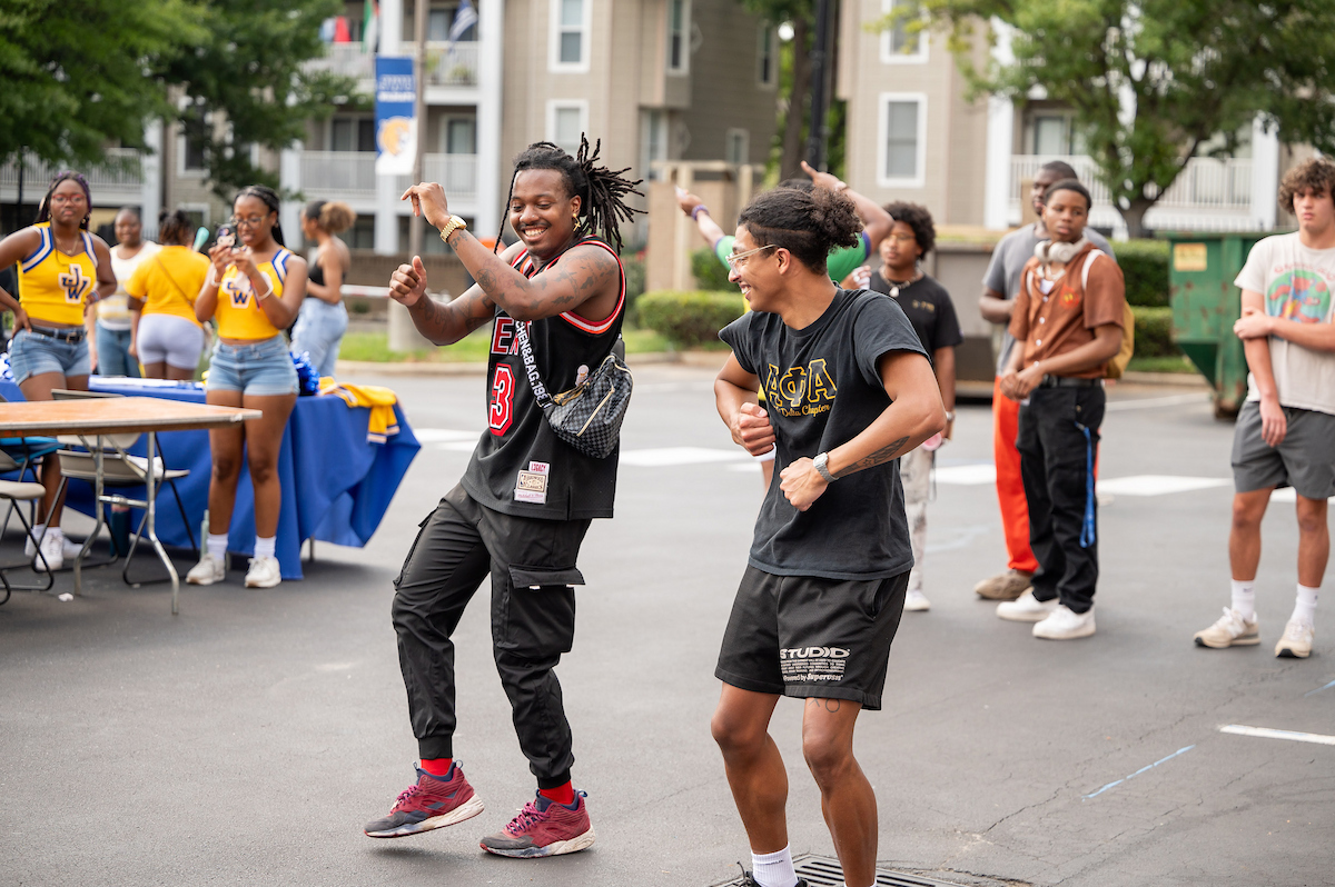 Student dancing during involvement fair