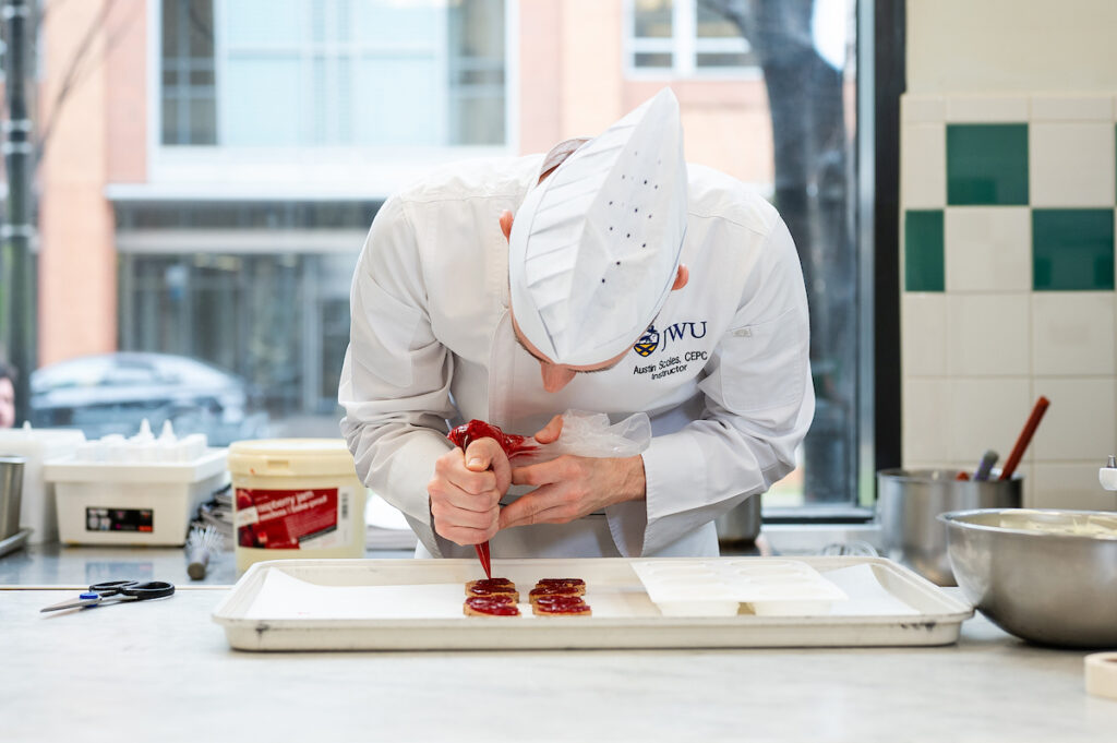 Student in baking and pastry lab