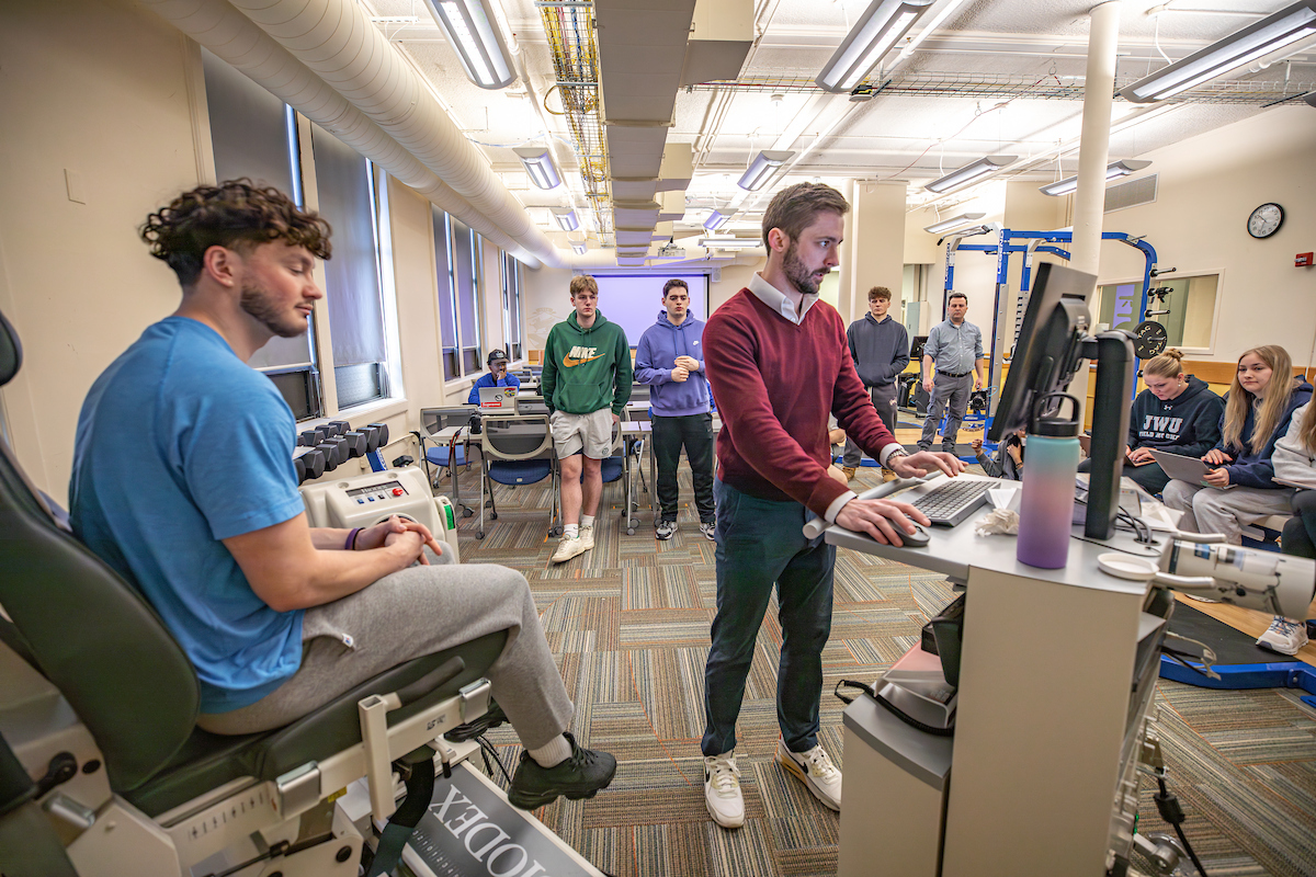 Excercise and Sports Science lab with student on one of the machines