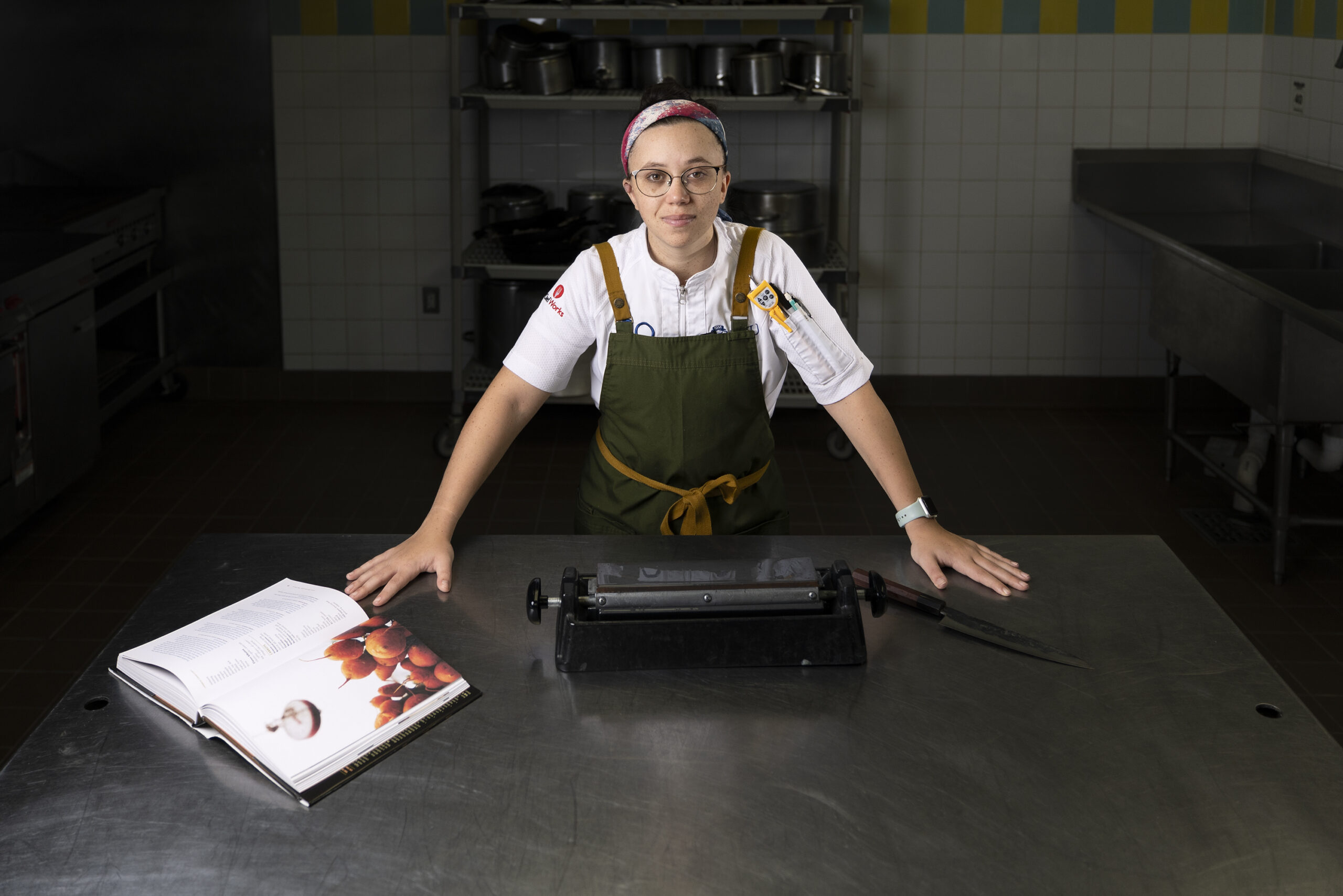 PROVIDENCE, R.I. — Nov. 12, 2025 — Emily Robinson, a culinary nutrition major and member of the Class of 2026, is photographed inside the Cuisinart Center for Culinary Excellence at Johnson 