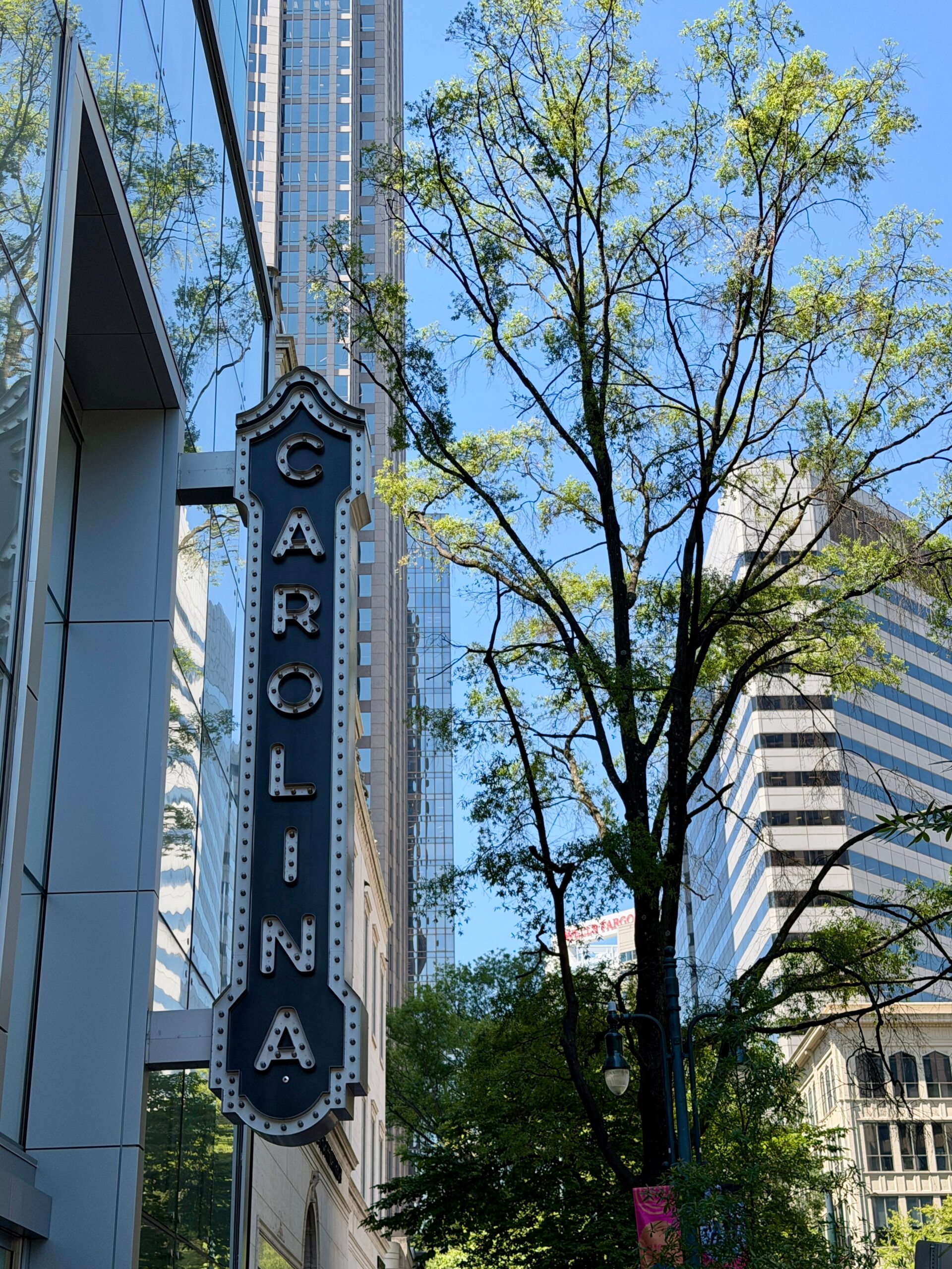 Historic Carolina Theatre vertical sign in Charlotte