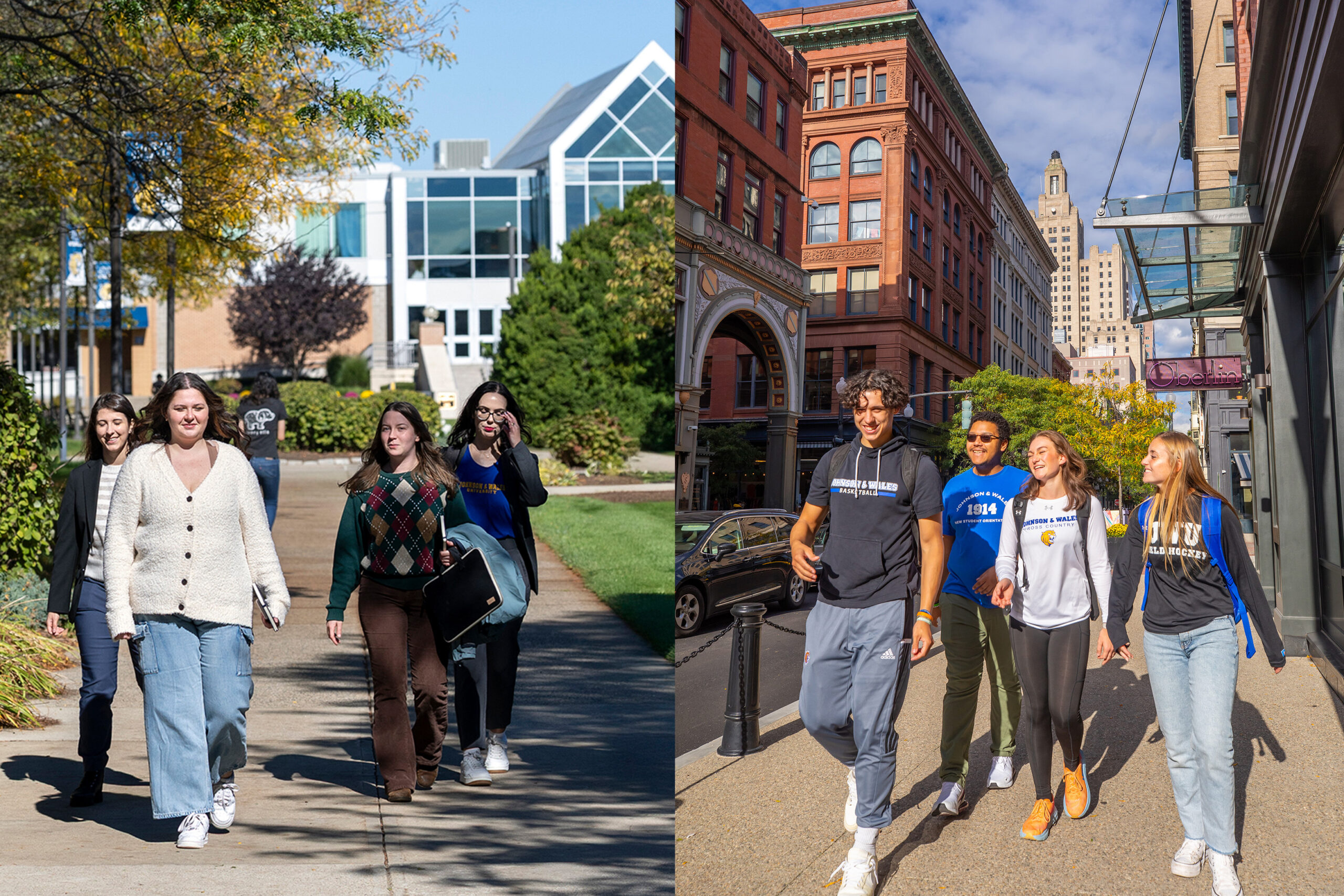Persons walking on a sidewalk.