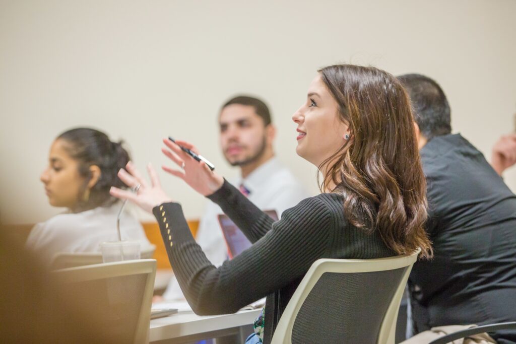 Students in a classroom discussing law