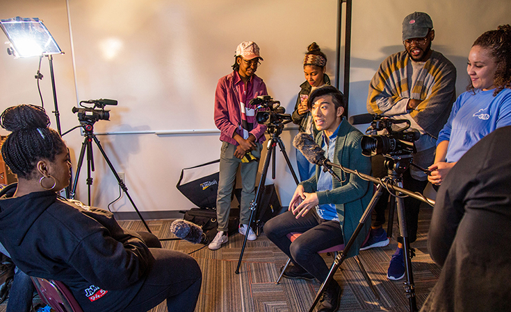 students gathered to learn video production