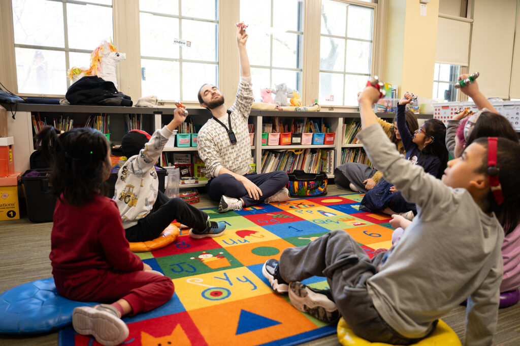 a music education and therapy class at FHSR where deaf and hard of hearing students are having fun with instruments