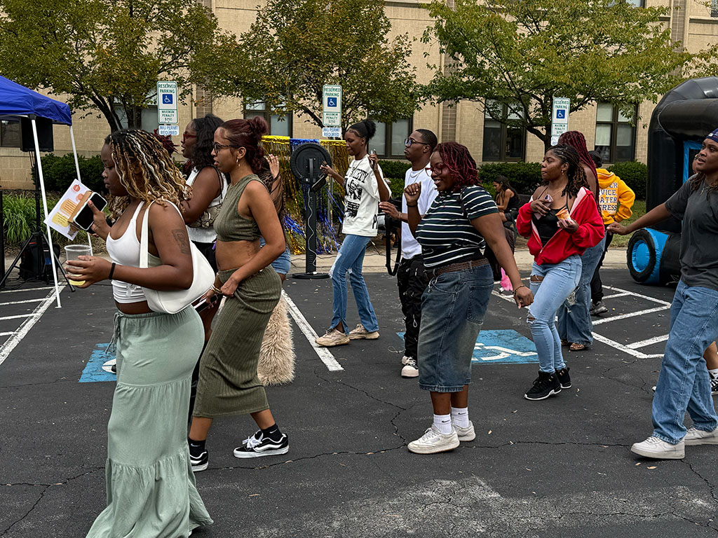 A group of people dancing