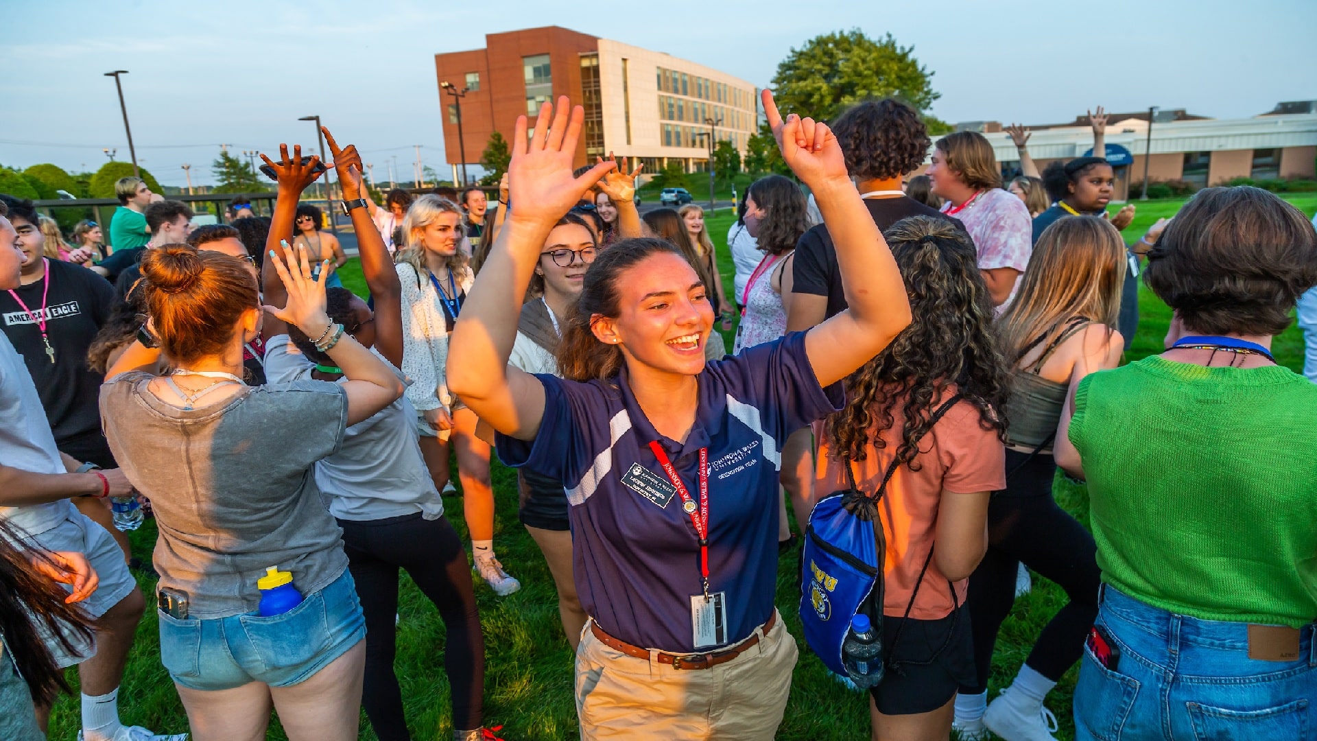 orientation group outside playing a game