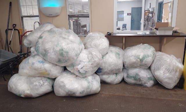 The results of JWU’s plastic film recycling program in February 2020.