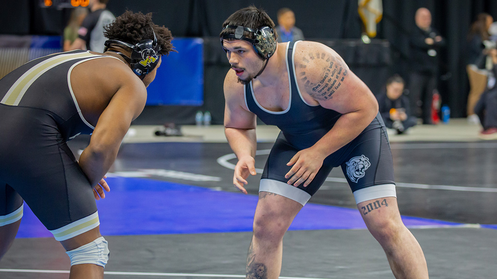 JWU student Adolfo Betancur wrestling