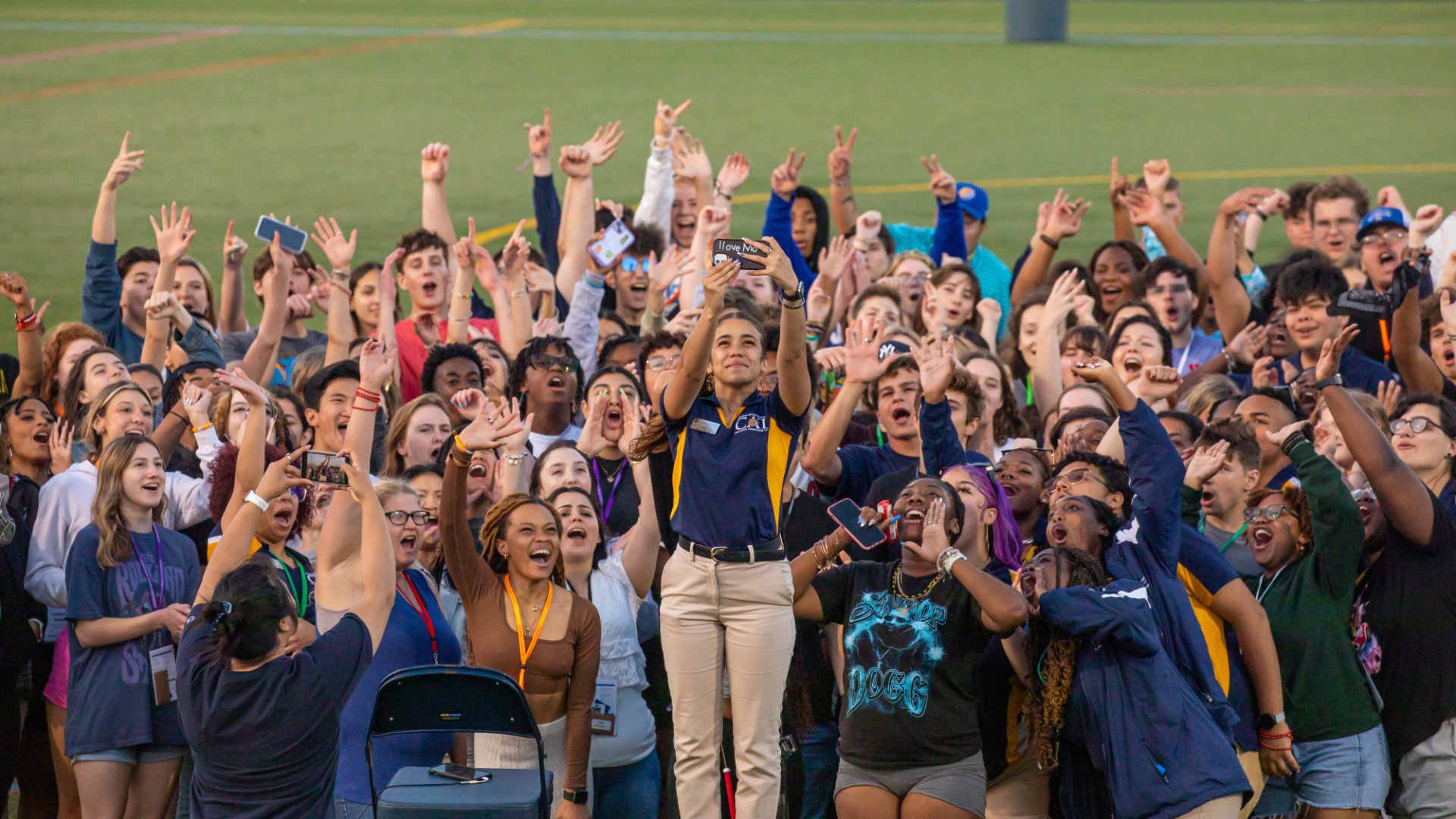 Orientation students taking a selfie together