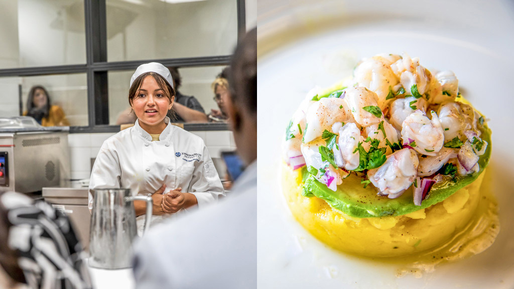 photo collage of Lucia Mejias-Saez's presentation and dish at the Future Food Scholarship Competition
