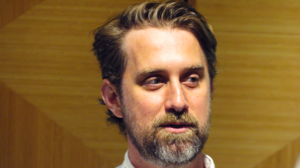 a closeup action photo of FIT Speaker Series presenter Rob Dumas
