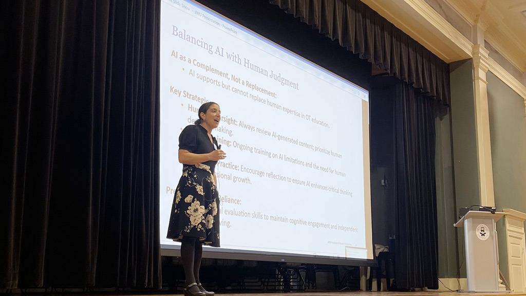photo of keynote speaker Tara Mansour presenting at JWU's 2024 Healthcare Summit