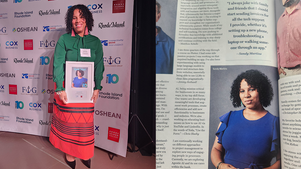 Sandy with award and in the magazine