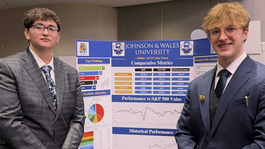 Oscar Peña and Brandon Durante ’28 with poster for competition.