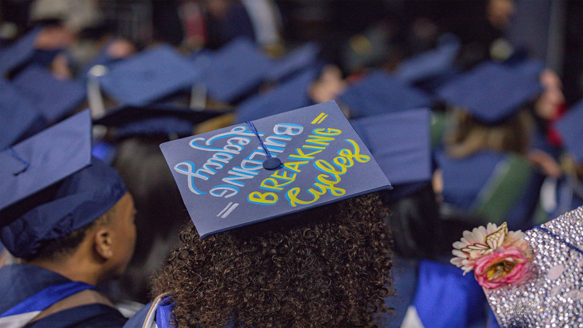Graduate caps both decorated and undecorated