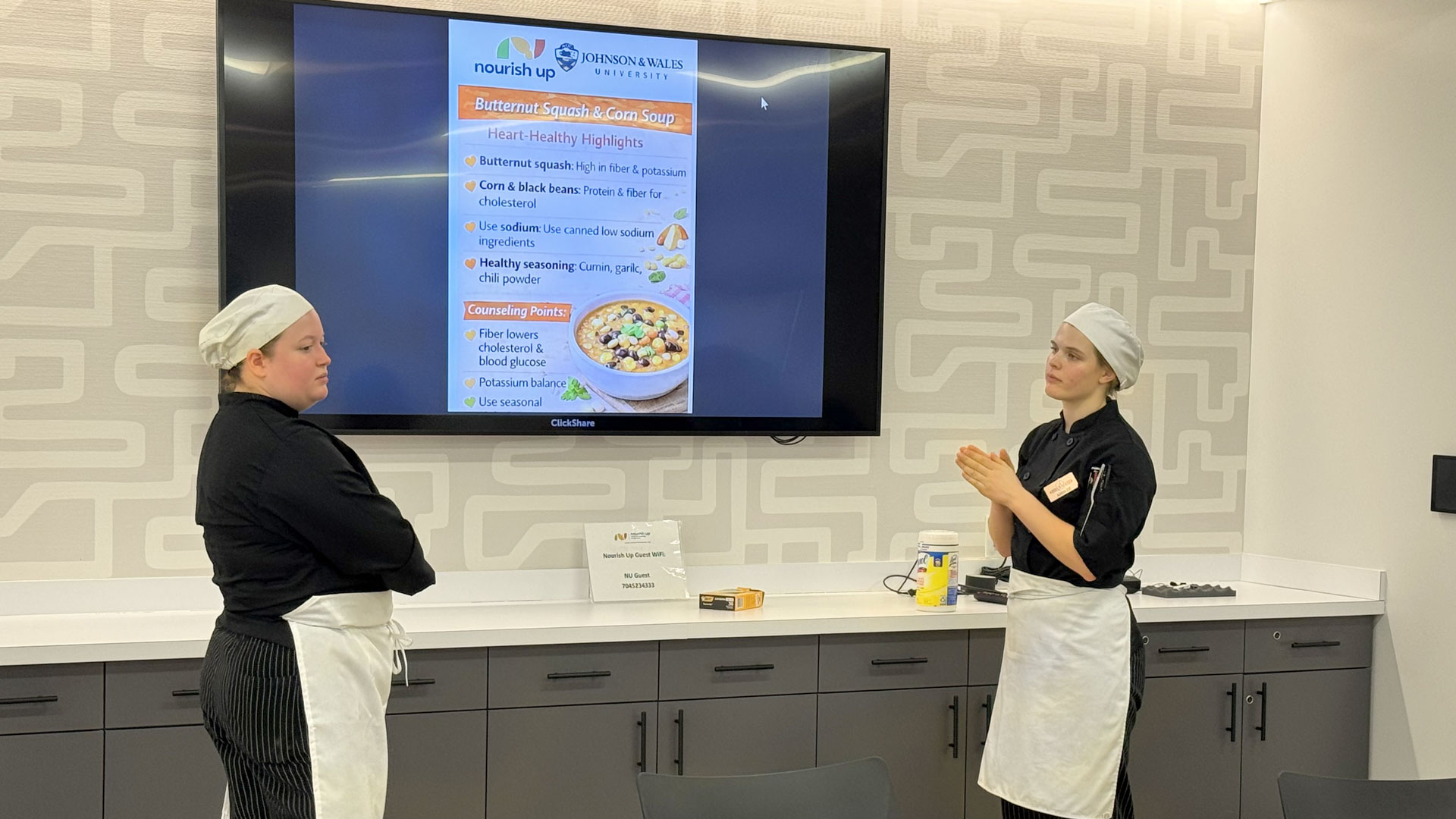 JWU students Peyton Parker u0026 Amalee Barrett share nutrition advice at Nourish Up.