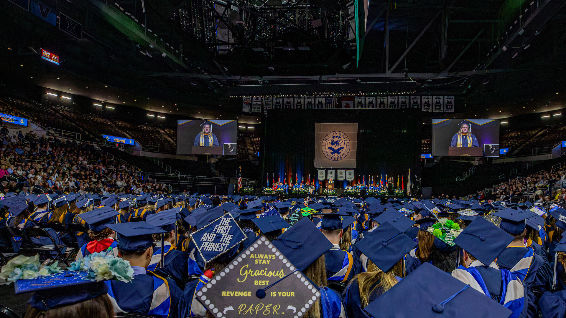 A sea of mortarboards at Providence Commencement.