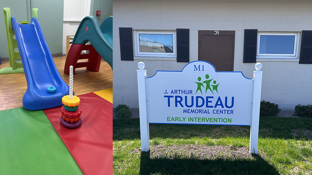 collage of the inside and outside of the J. Arthur Trudeau Center