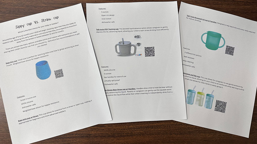 closeup of printed materials Riley Filiatreault created during her internship
